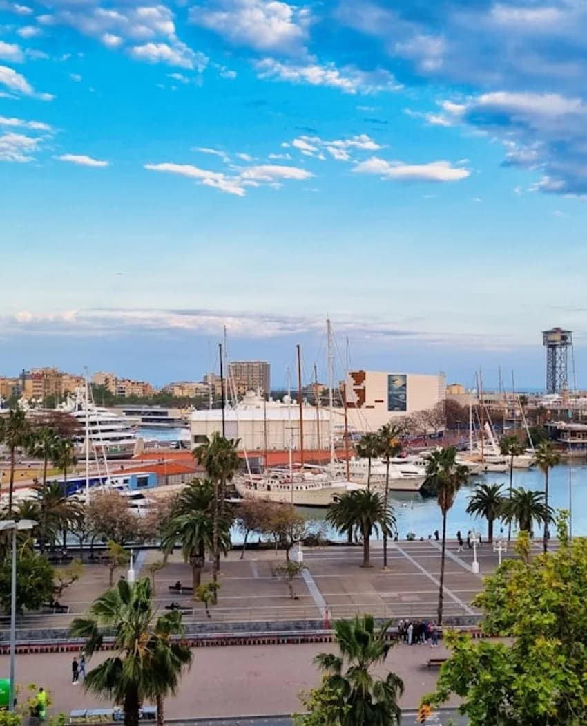 Barcelona’s Port Vell seen from Passeig de Colom